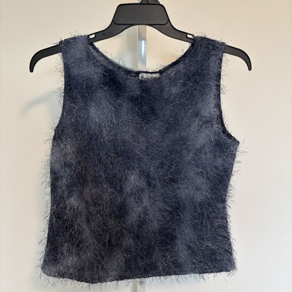 Vtg 90's Rave City Sleeveless Eyelash Knit Monochromatic Blue Top USA Women’s XL